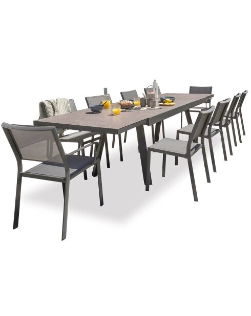 Gartenset Stockholm-TB300-CER ausziehbarer Tisch + 8 stapelbare Stockholm-CH-Stühle & 2 stapelbare Stockholm-FT-Sessel Anthrazitgrau