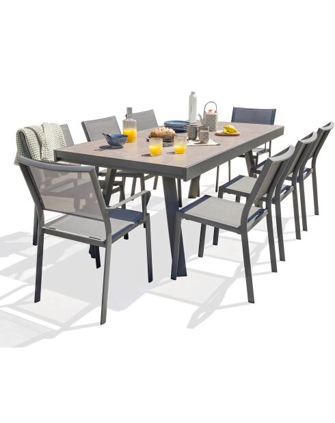 Gartenset Stockholm-TB300-CER ausziehbarer Tisch + 6 stapelbare Stockholm-CH-Stühle & 2 stapelbare Stockholm-FT-Sessel Anthrazitgrau