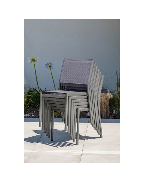 Gartenset Stockholm-TB300-CER ausziehbarer Tisch + 6 stapelbare Stockholm-CH-Stühle & 2 stapelbare Stockholm-FT-Sessel Anthrazitgrau