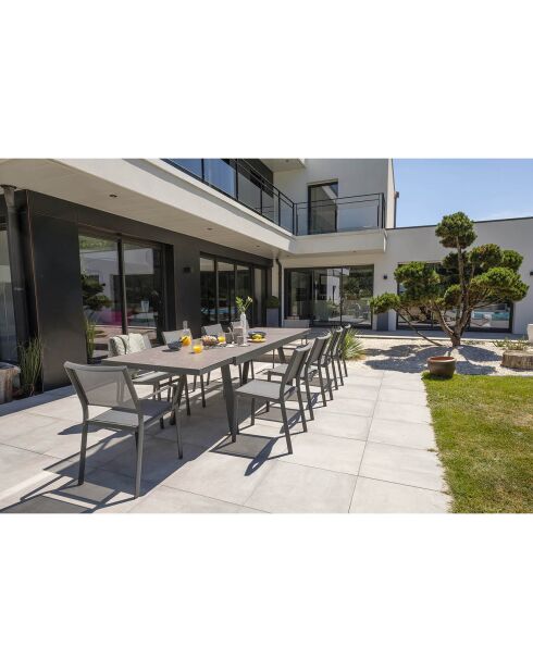 Gartenset Stockholm-TB300-CER ausziehbarer Tisch + 8 stapelbare Stockholm-CH-Stühle & 2 stapelbare Stockholm-FT-Sessel Anthrazitgrau