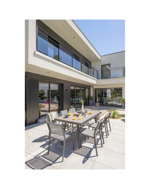 Gartenset Stockholm-TB300-CER ausziehbarer Tisch + 6 stapelbare Stockholm-CH-Stühle & 2 stapelbare Stockholm-FT-Sessel Anthrazitgrau