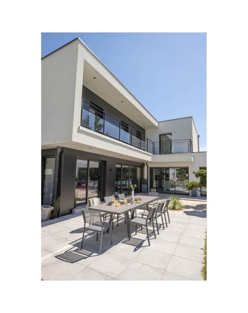 Gartenset Stockholm-TB300-CER ausziehbarer Tisch + 6 stapelbare Stockholm-CH-Stühle & 2 stapelbare Stockholm-FT-Sessel Anthrazitgrau