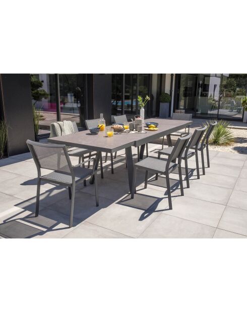 Gartenset Stockholm-TB300-CER ausziehbarer Tisch + 6 stapelbare Stockholm-CH-Stühle & 2 stapelbare Stockholm-FT-Sessel Anthrazitgrau