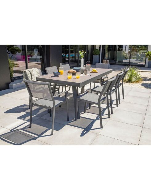 Gartenset Stockholm-TB300-CER ausziehbarer Tisch + 6 stapelbare Stockholm-CH-Stühle & 2 stapelbare Stockholm-FT-Sessel Anthrazitgrau