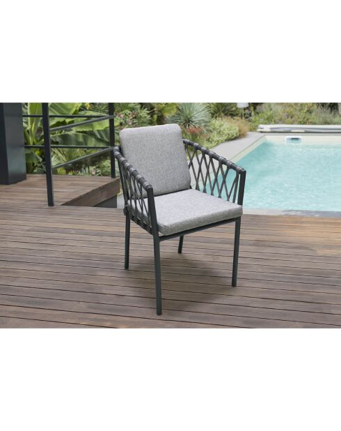 Poltrona da giardino Pilat in alluminio e corda grigio antracite