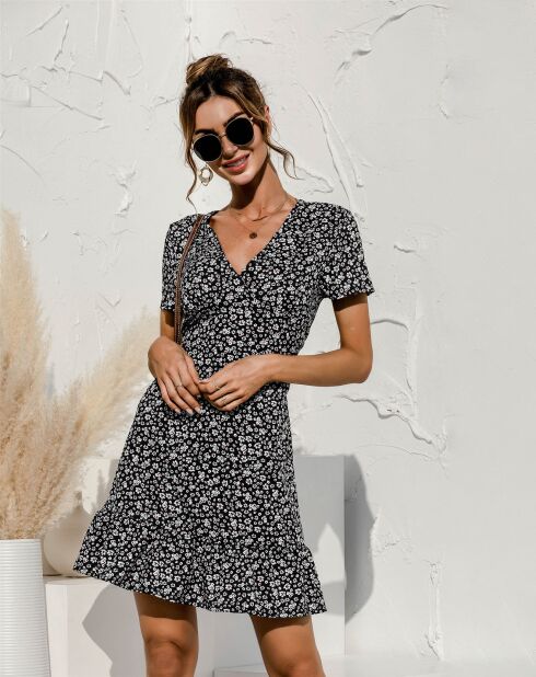 Robe Jade à fleurs noir/blanc