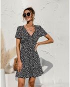 Robe Jade à fleurs noir/blanc