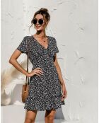 Robe Jade à fleurs noir/blanc
