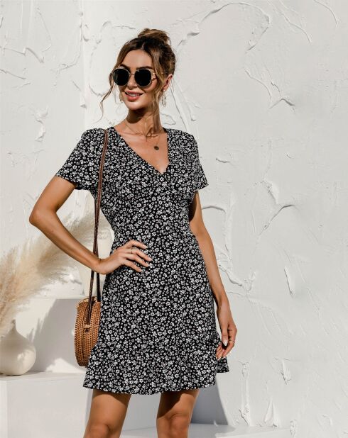 Robe Jade à fleurs noir/blanc