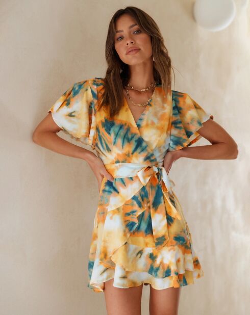 Robe Angela imprimée jaune/bleu/blanc