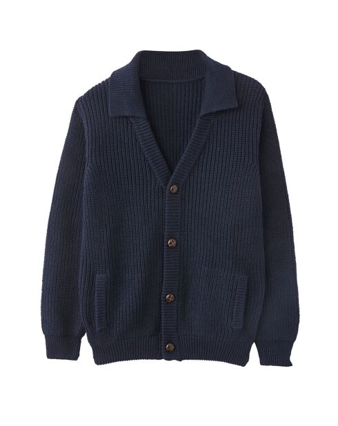 Cardigan en Coton & Laine marine