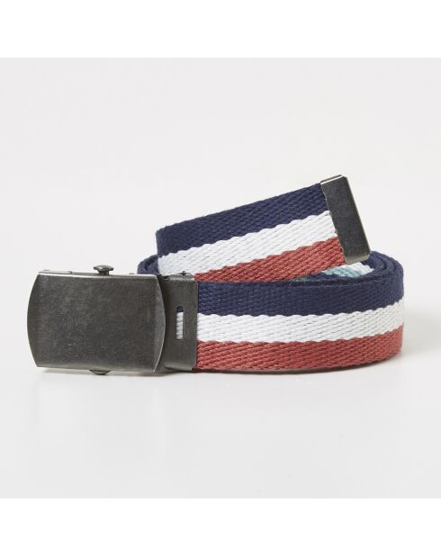 Ceinture en Tissu & Cuir sangle rayée bleu/blanc/rouge