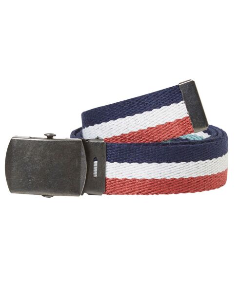 Ceinture en Tissu & Cuir sangle rayée bleu/blanc/rouge