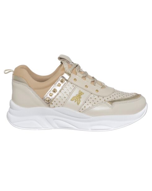 Sneakers en Cuir & Toile Melia beige/rose
