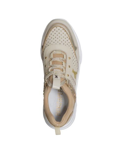 Sneakers en Cuir & Toile Melia beige/rose