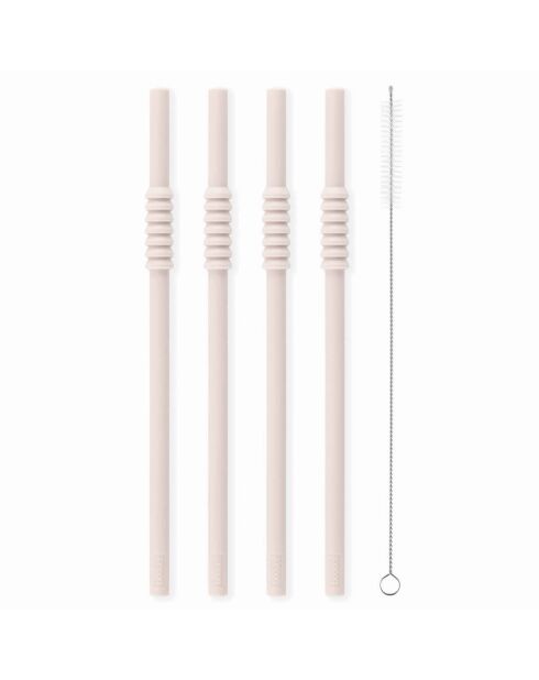 4 Pailles en silicone avec écouvillon Bistro rose pastel - 24 cm