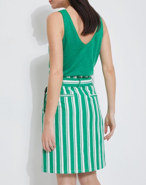 Jupe en Coton, Lin & Soie rayée écru/vert