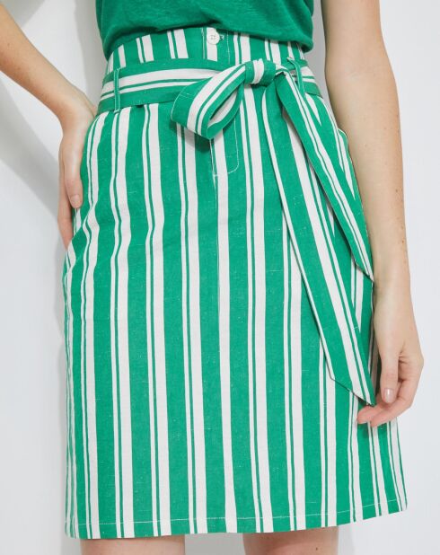 Jupe en Coton, Lin & Soie rayée écru/vert