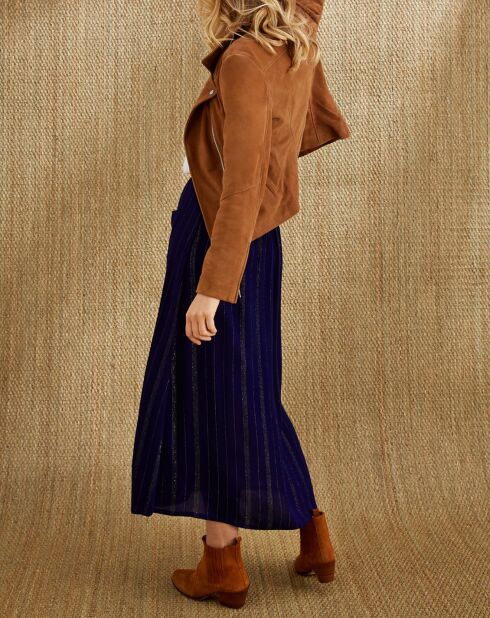 Falda larga abotonada azul marino iridiscente