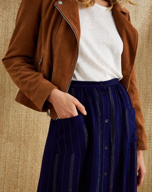 Falda larga abotonada azul marino iridiscente