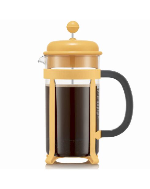 Cafetière à piston 8 tasses avec verseuse, couvercle et monture en plastique Java jaune - 1 L