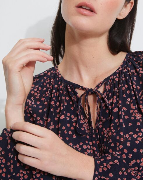 Kurzes Kleid mit Myosotis-Tintendruck