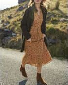 Robe longue imprimée Cat Flower camel