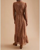 Robe longue imprimée Cat Flower camel