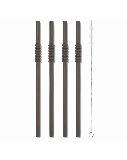 4 Pailles en silicone avec écouvillon Bistro dark roast - 24 cm