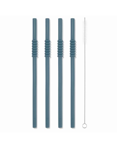 4 Pailles en silicone avec écouvillon Bistro forest - 24 cm