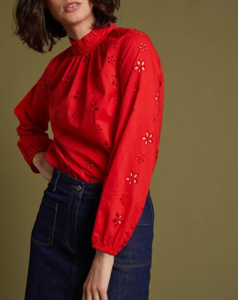 Blouse en broderie anglaise rouge