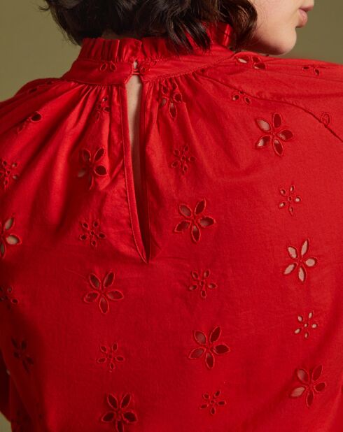 Blouse en broderie anglaise rouge