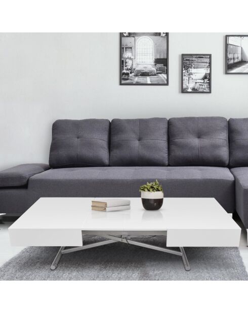 Table basse relevable Sundance blanc laqué - 120-155-190x80x40/75 cm