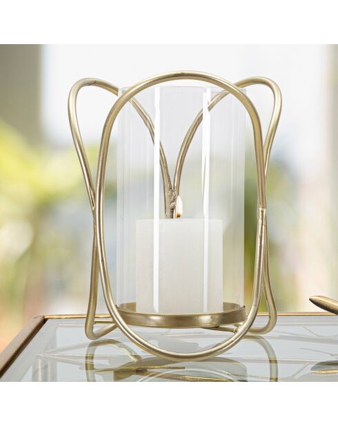 Portavelas Glox de metal dorado - D.16x21.5 cm