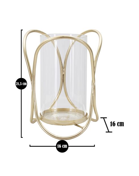 Portavelas Glox de metal dorado - D.16x21.5 cm