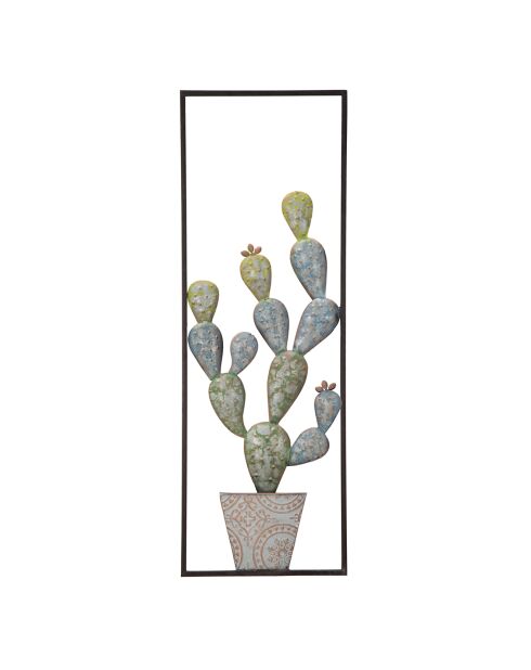 Panneau mural en fer avec cadre en forme de cactus vert/bleu - 31x2.5x90 cm