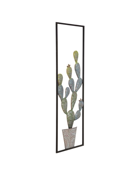 Panneau mural en fer avec cadre en forme de cactus vert/bleu - 31x2.5x90 cm