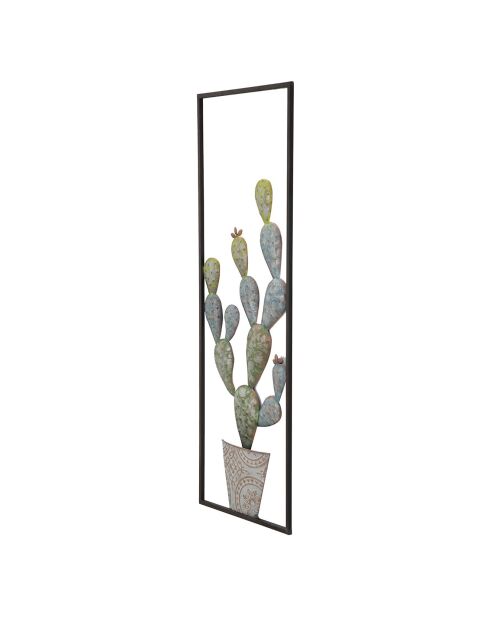 Panneau mural en fer avec cadre en forme de cactus vert/bleu - 31x2.5x90 cm