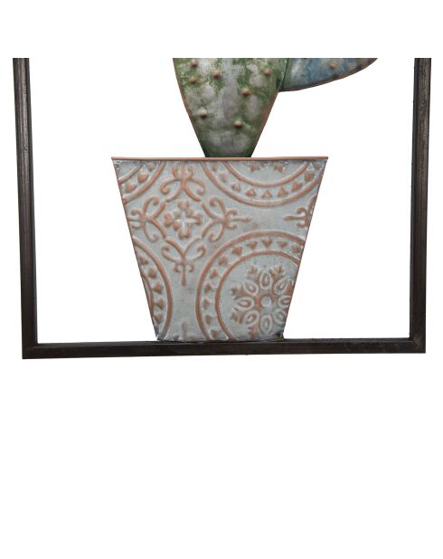 Panneau mural en fer avec cadre en forme de cactus vert/bleu - 31x2.5x90 cm