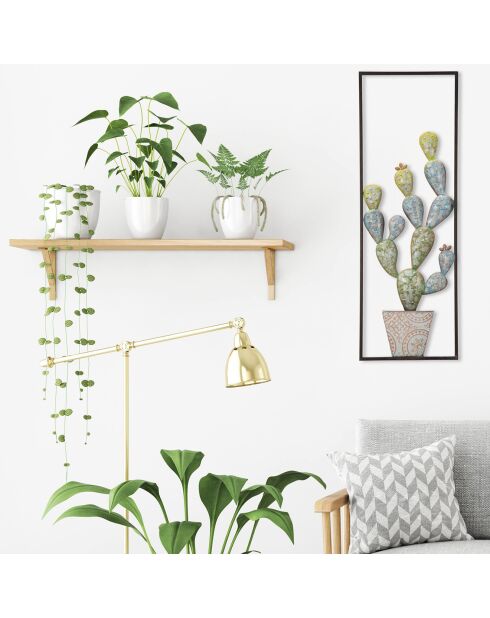 Panneau mural en fer avec cadre en forme de cactus vert/bleu - 31x2.5x90 cm