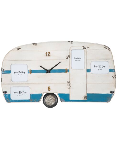 Horloge murale Roulotte blanc/bleu - 79x3.5x46.5 cm