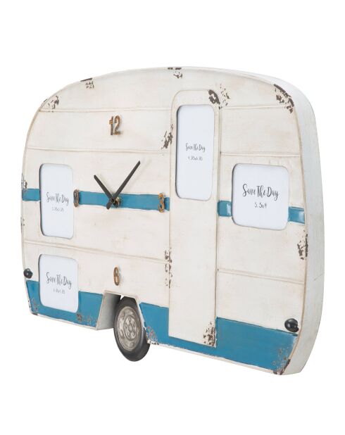 Horloge murale Roulotte blanc/bleu - 79x3.5x46.5 cm