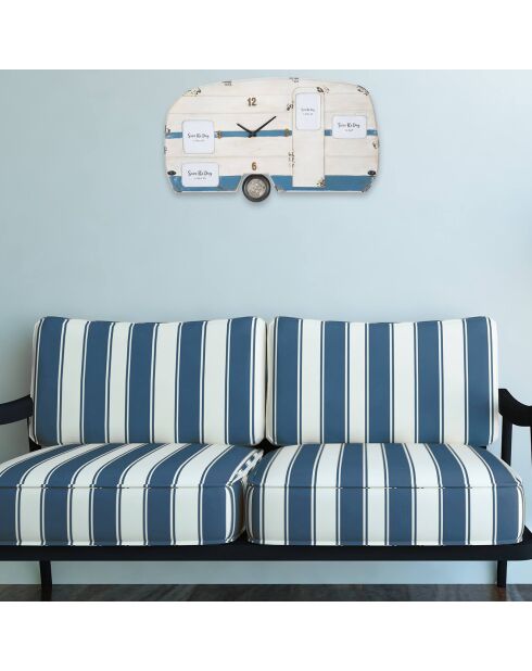 Horloge murale Roulotte blanc/bleu - 79x3.5x46.5 cm