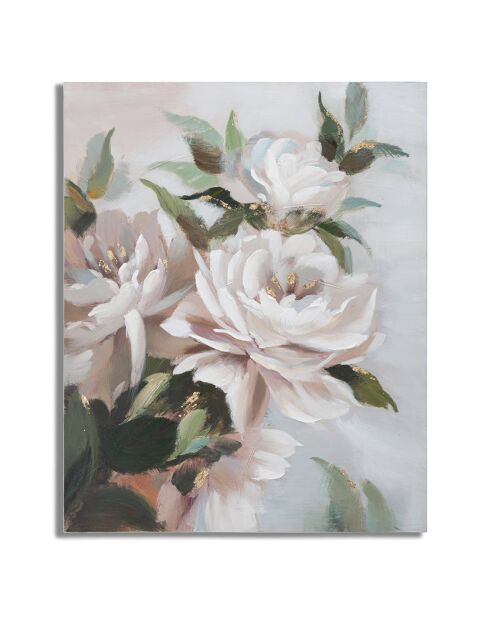 Veelkleurig canvasschilderij met bloemen en bladeren - 100x3,7x80 cm