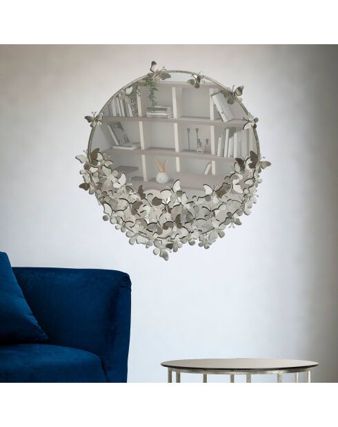 Miroir Papillons Rond argenté - 91x3x94 cm