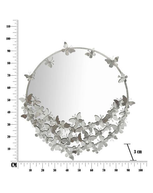 Miroir Papillons Rond argenté - 91x3x94 cm