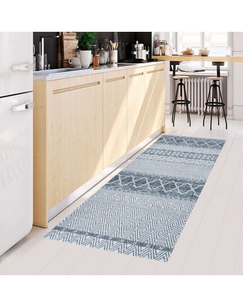 Tapis vinyle Marrakech bleu - 66x180 cm