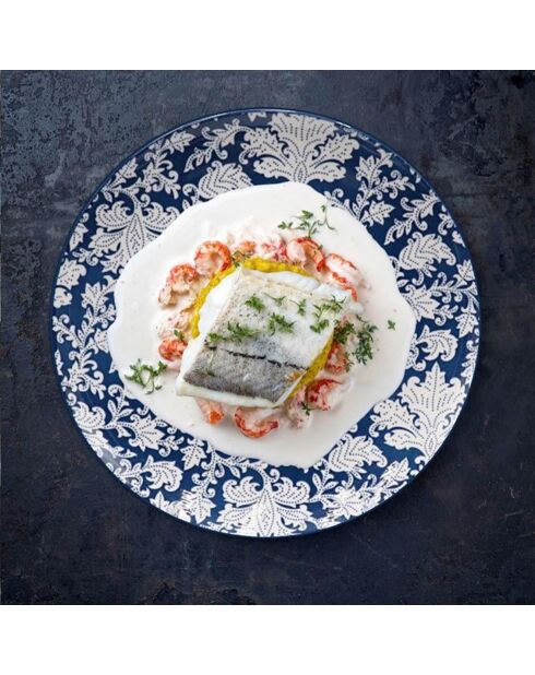 6 platos de postre de porcelana Majorelle azul/blanca - D.20,3 cm