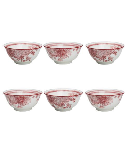 6 Grands bols en Porcelaine Louise rouge/blanc - 15x7 cm