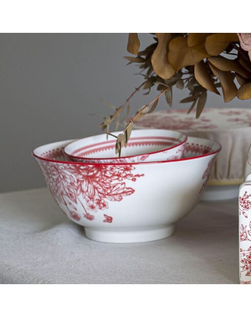 6 Grands bols en Porcelaine Louise rouge/blanc - 15x7 cm